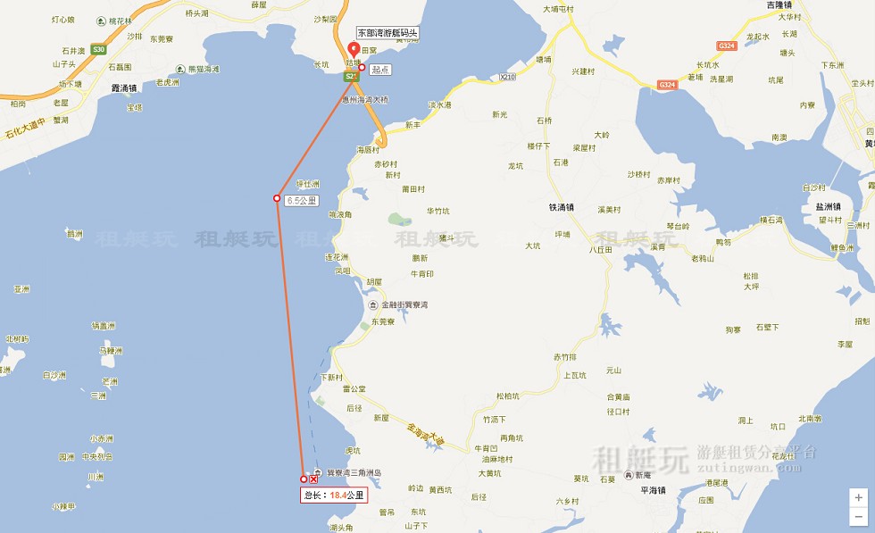 和正東部灣游艇碼頭→三角洲島→和正東部灣游艇碼頭